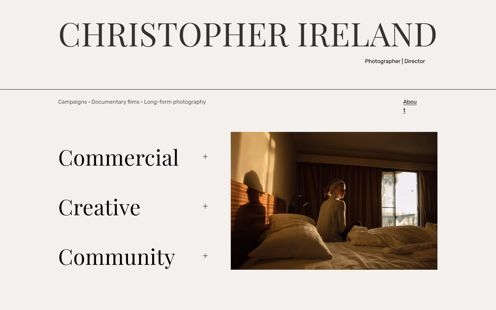 Christopher Ireland — Minimalist Photography website design