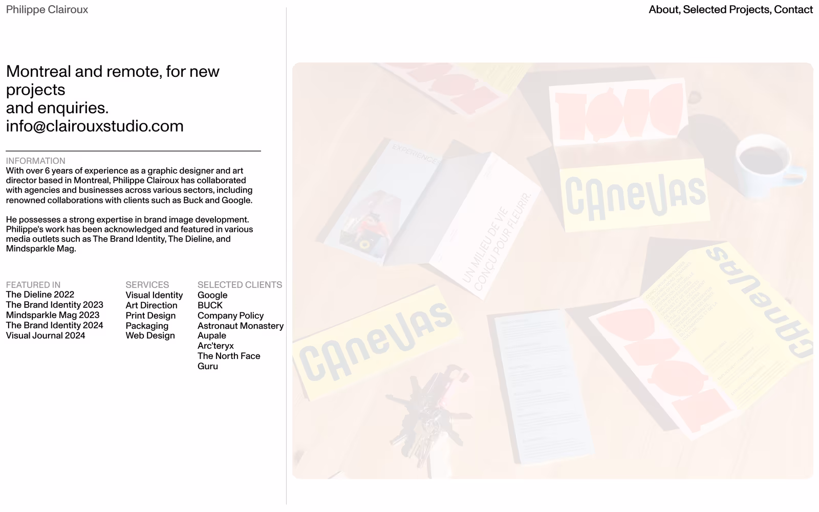 Philippe Clairoux — Minimalist Portfolio website design