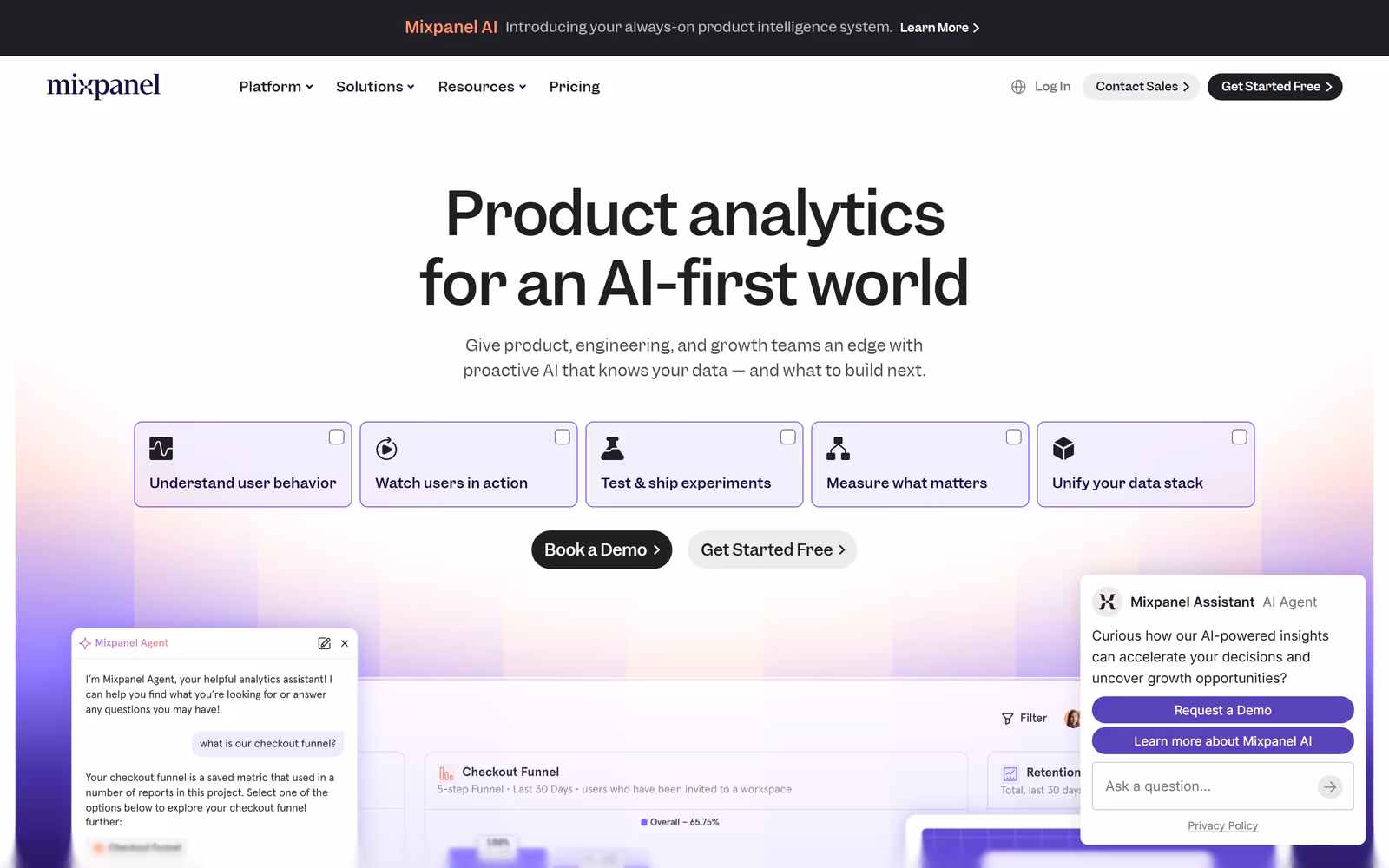 Mixpanel — Minimalist SaaS website design