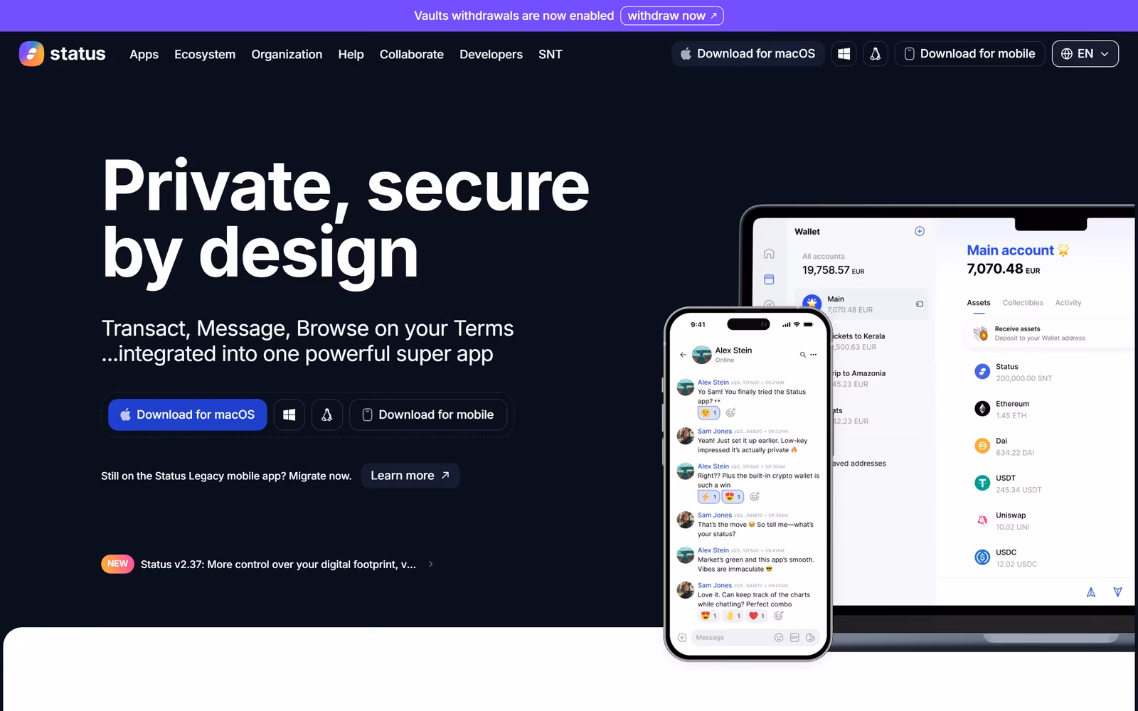 Status — Dark Mode SaaS website design